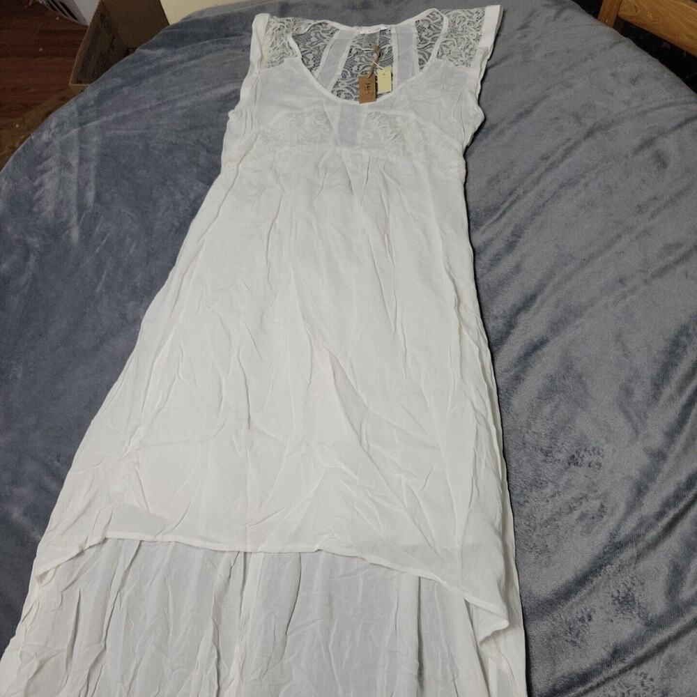 Esley Dress Women Medium White Maxi Rayon Stretch Scoop Neck Lace Sleeveless New